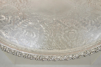 Antique English Victorian Silver Plated Repousse Oval Serving Platter Bar Tray