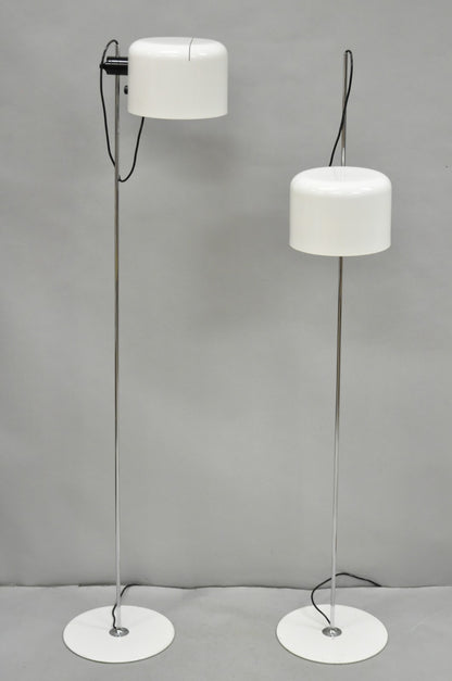 Joe Colombo for Oluce Italy White Coupe Mid Century Modern Floor Lamp - a Pair