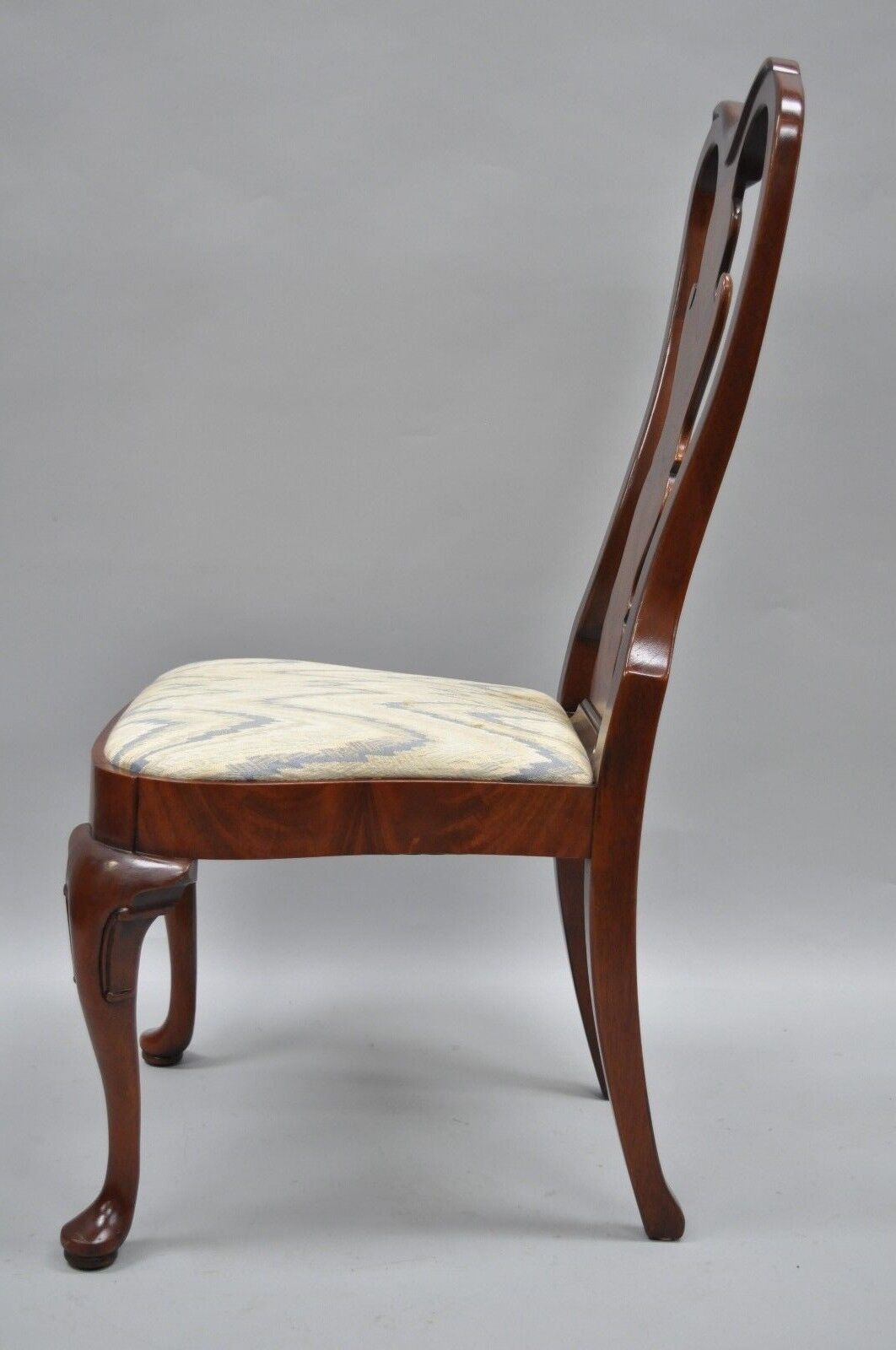 Pair of Vintage Queen Anne Style Crotch Mahogany Dining Room Side Chairs