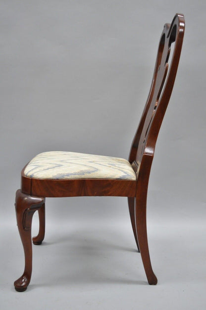 Pair of Vintage Queen Anne Style Crotch Mahogany Dining Room Side Chairs