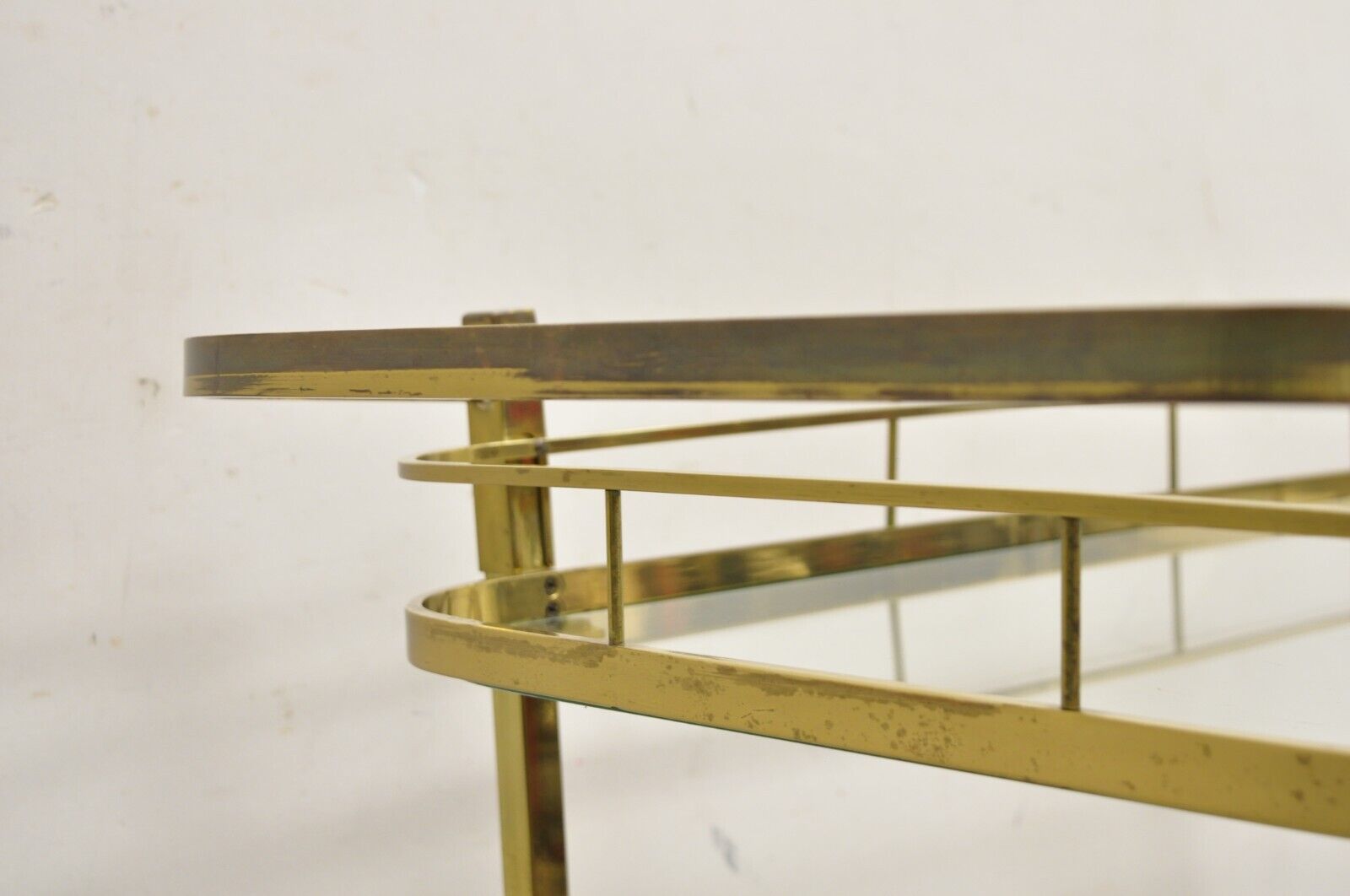 Vintage Mid Century Modern Brass Bar Tea Cart with Glass Shelves
