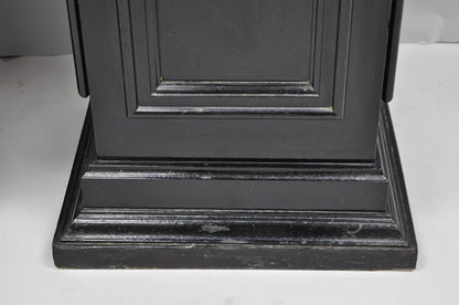 Vintage French Empire Style Black Lacquer Painted Pedestal Column End Table Pair