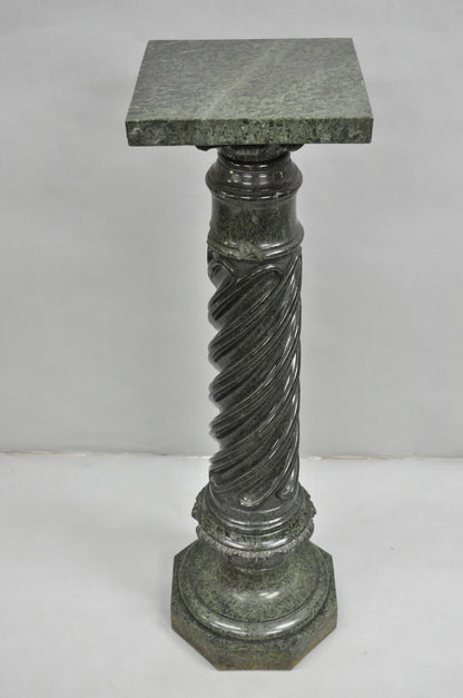 Antique Italian Green Marble Empire Classical Spiral Carved Column Pedestal