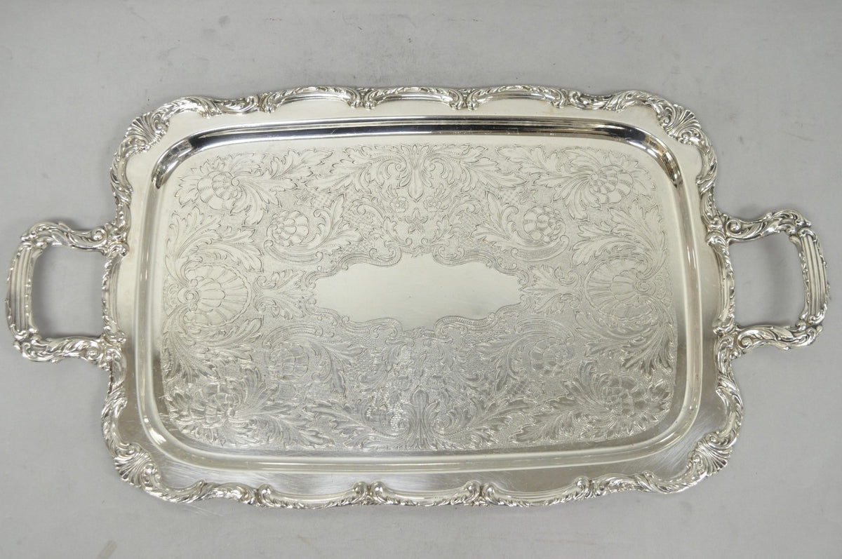 Vintage WM A Rogers Victorian Silver Plated Twin Handle Serving Platter Bar Tray