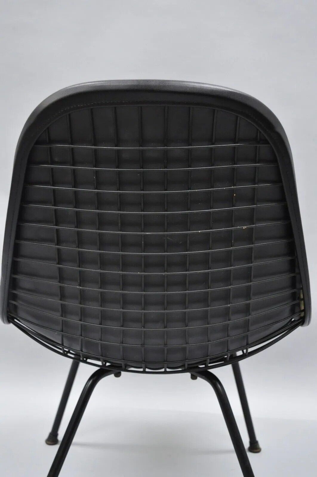Vintage Herman Miller Eames DKX Black Upholstered Padded Vinyl Wire Frame Chair