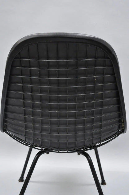 Vintage Herman Miller Eames DKX Black Upholstered Padded Vinyl Wire Frame Chair