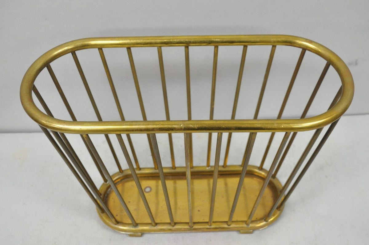Vintage Gatco Mid Century Modern Solid Brass Spindle Modernist Magazine Rack