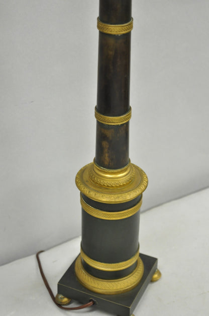 Antique French Empire Patinated Bronze Candlestick Column Bouillotte Table Lamp