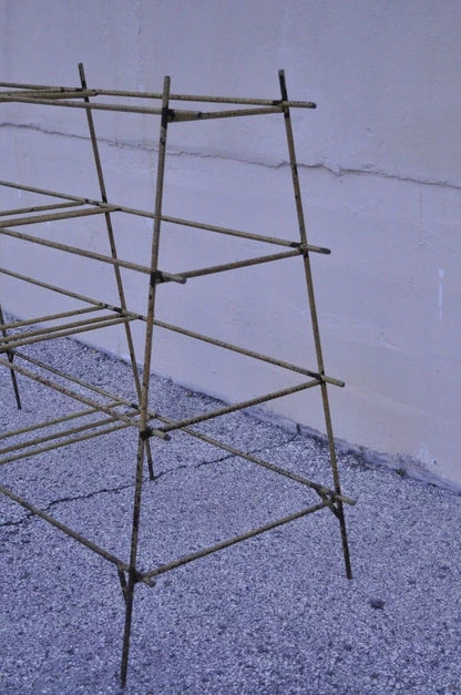 Vintage Industrial Modern Iron Rebar Rusty Yellow Shelf Display Bookcase Rack
