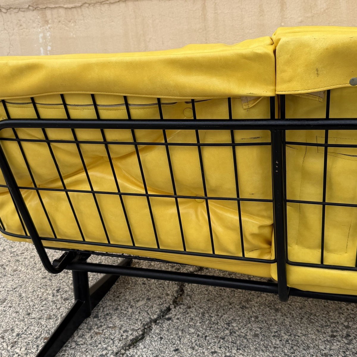 Vintage Homecrest Mid Century Modern Wire Metal Sofa w/ Yellow Vinyl Cushions