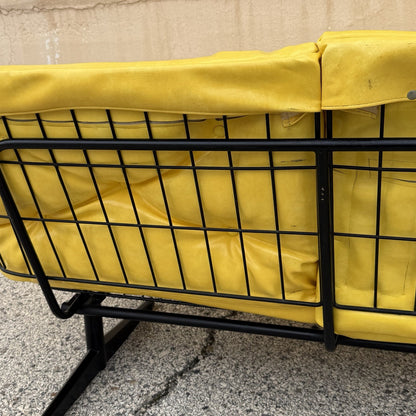 Vintage Homecrest Mid Century Modern Wire Metal Sofa w/ Yellow Vinyl Cushions