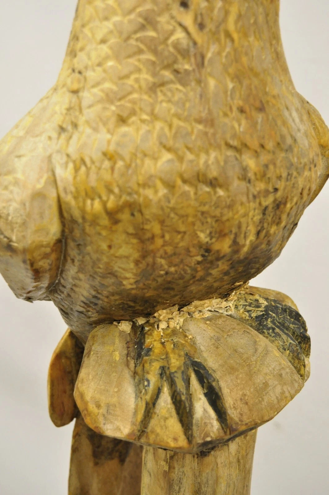 Large 46" Vintage Mid Century Carved Wood Perched Parrot Bird Statue Sculpture