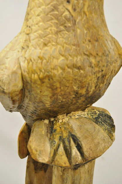 Large 46" Vintage Mid Century Carved Wood Perched Parrot Bird Statue Sculpture