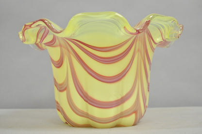 Vintage Murano Italy Hand Blown Glass Yellow Swirl Handkerchief Vase Bowl