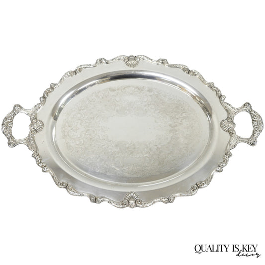 Vintage English Silver Mfg. Silver Plated Large Oval Butlers Platter Bar Tray