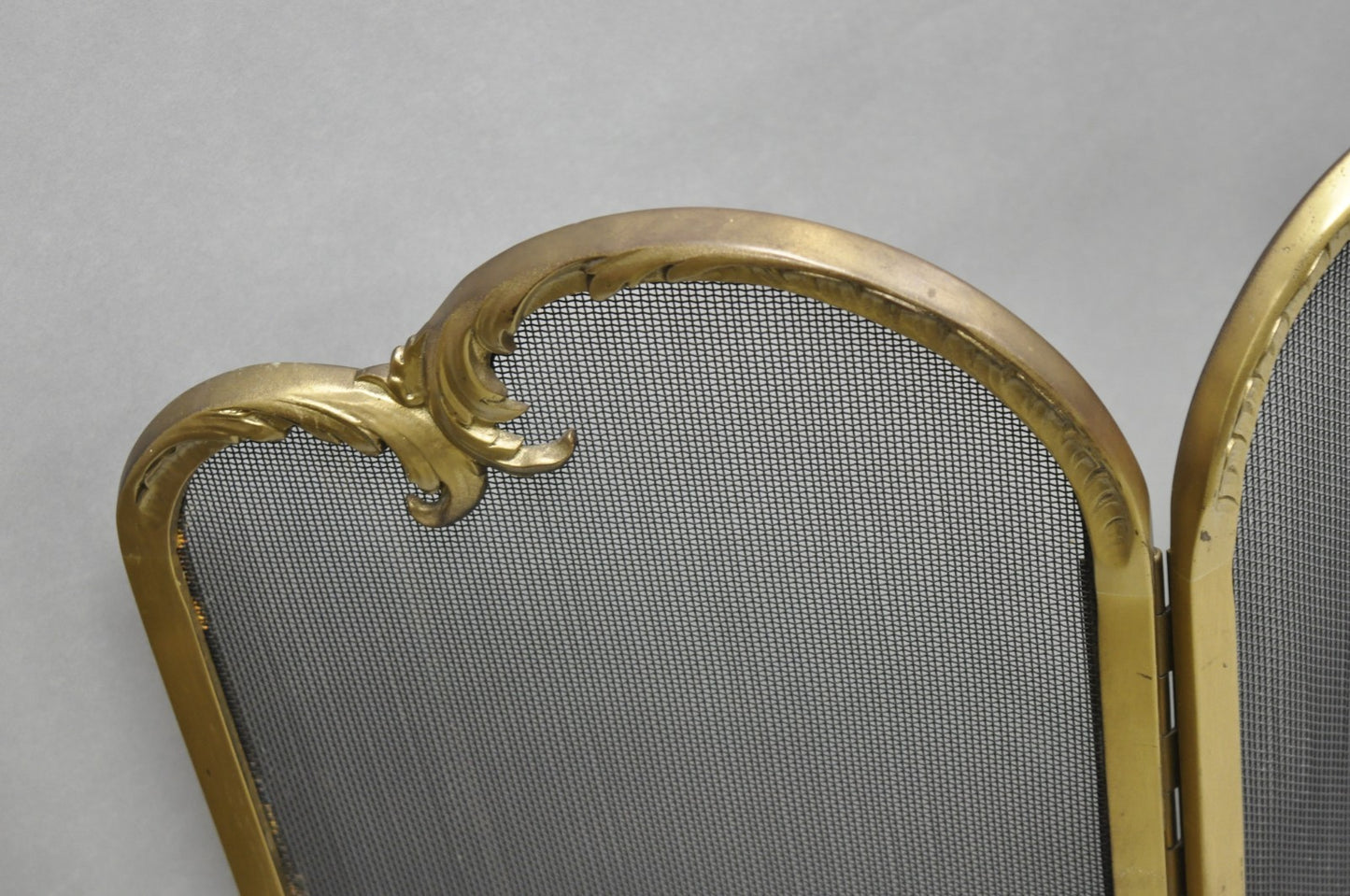 Vintage French Louis XV Style Gold Bronze Acanthus Folding Fireplace Screen