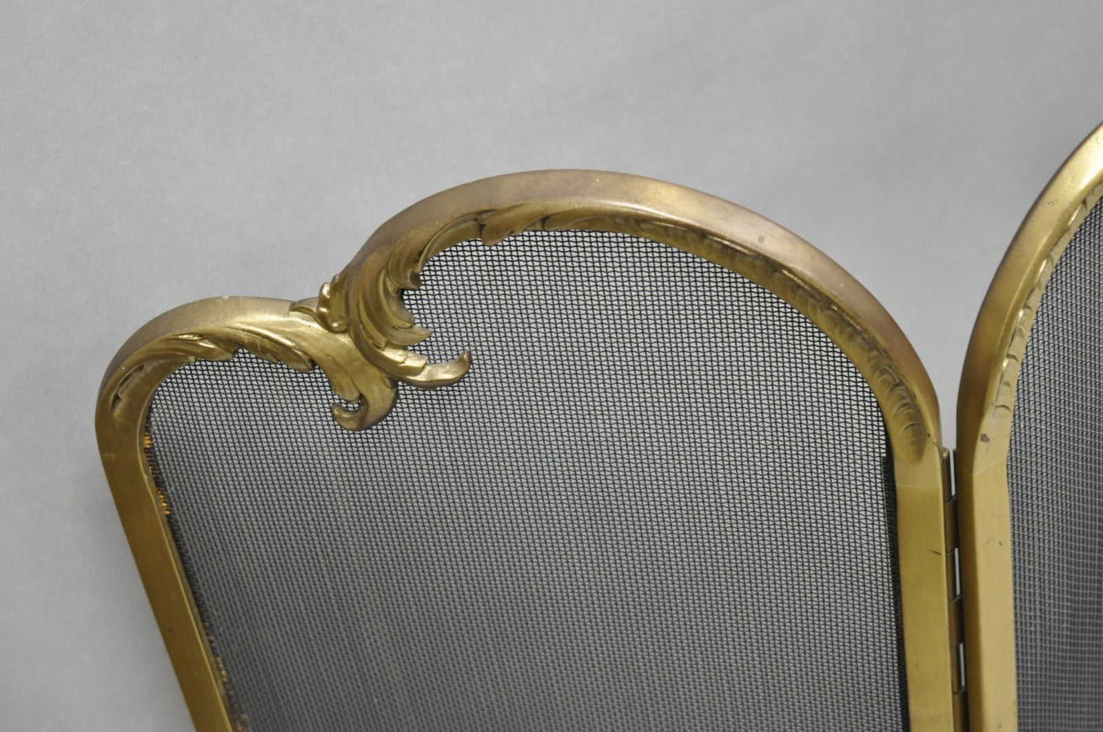 Vintage French Louis XV Style Gold Bronze Acanthus Folding Fireplace Screen
