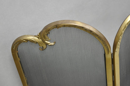 Vintage French Louis XV Style Gold Bronze Acanthus Folding Fireplace Screen