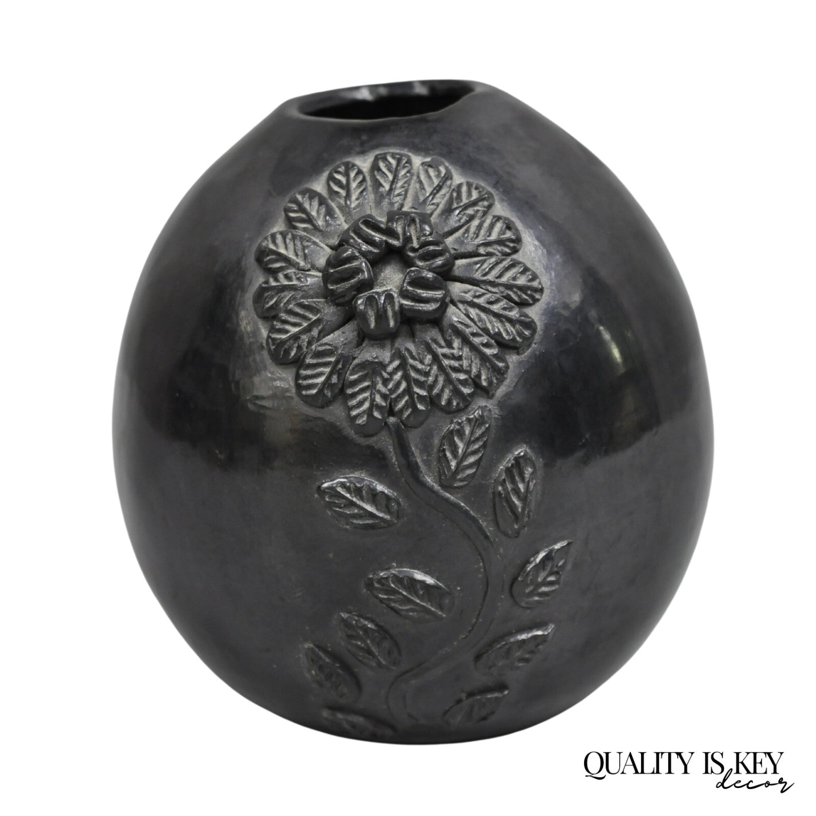 Dona Rosa Barro Negro Black Pottery 5" Flower Bud Vase Mexico Mid Century Modern