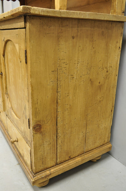 Antique French Country Provincial Pine Wood Buffet Cupboard China Cabinet Hutch