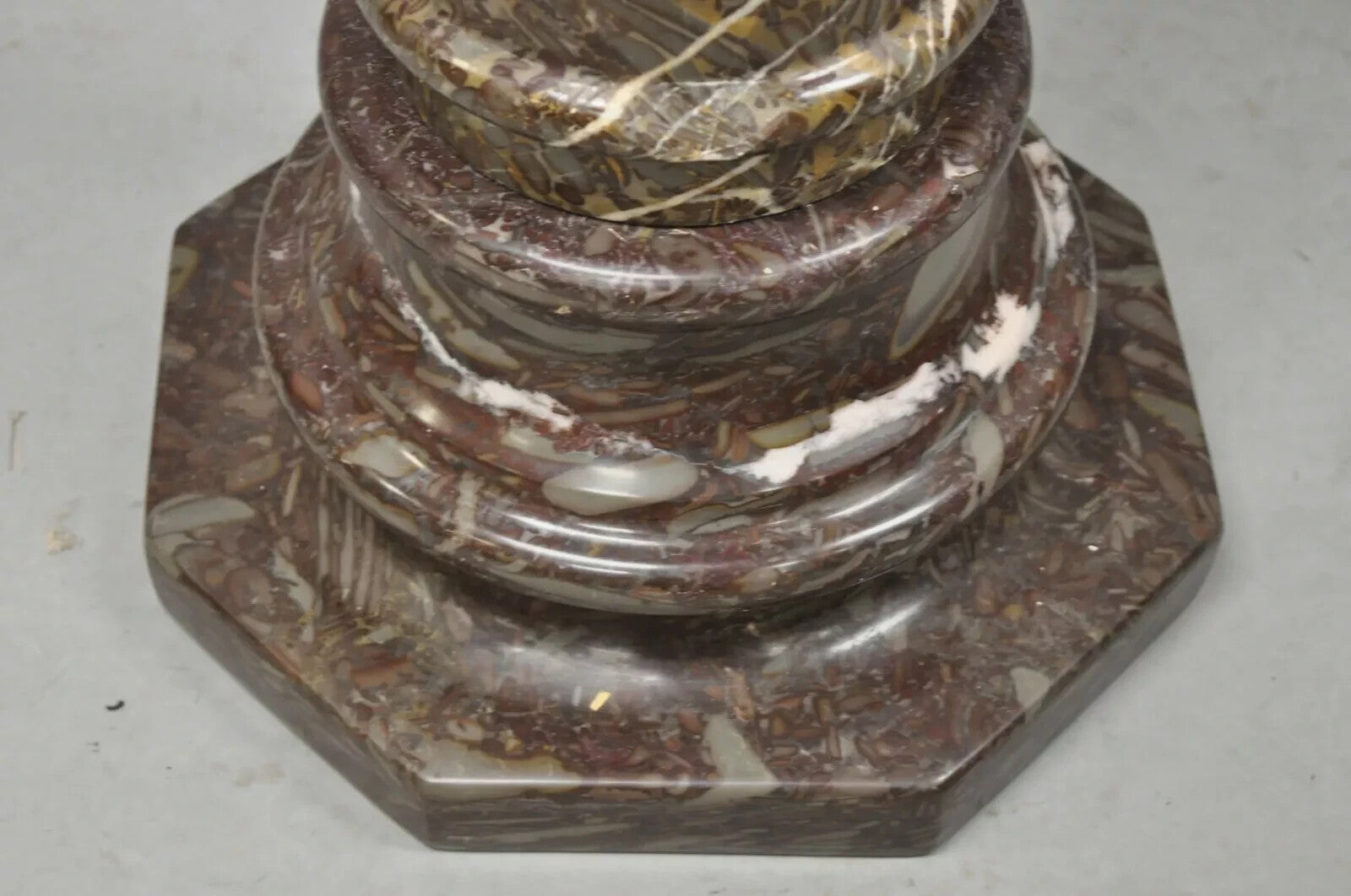 Vintage Italian Empire Style Purple Brown Marble Column Pedestal Plant Stand