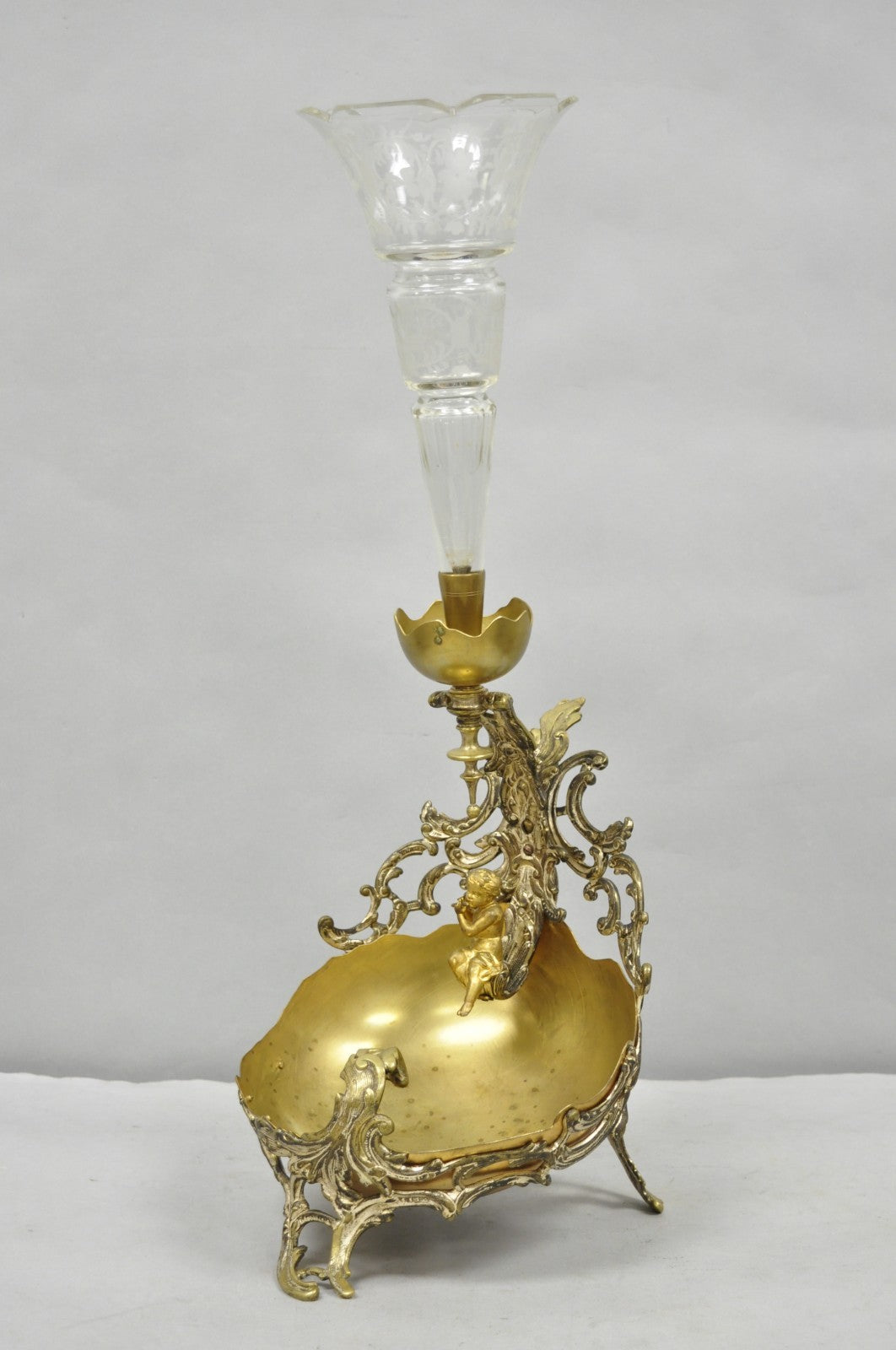 Antique French Louis XV Style Rococo Figural Bronze Cherub Centerpiece Epergne