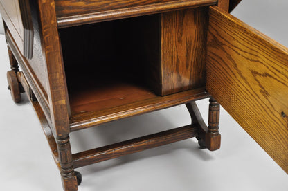 Antique Arts & Crafts Oak Wood Rolling Bar Cart Liquor Cabinet by Lammert's