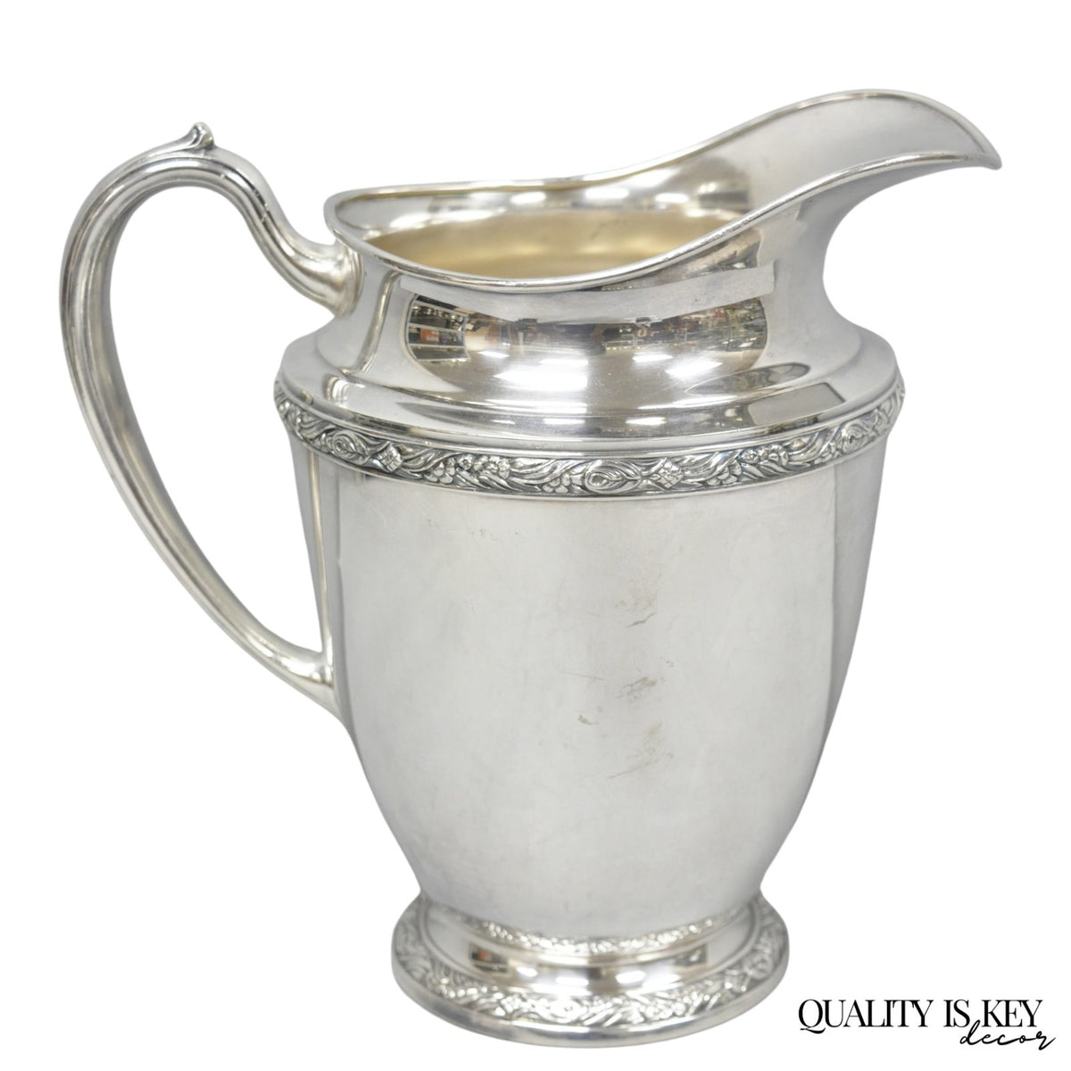 Vintage Victorian Oneida Maybrook Silver Plated Floral Repousse Water Pitcher