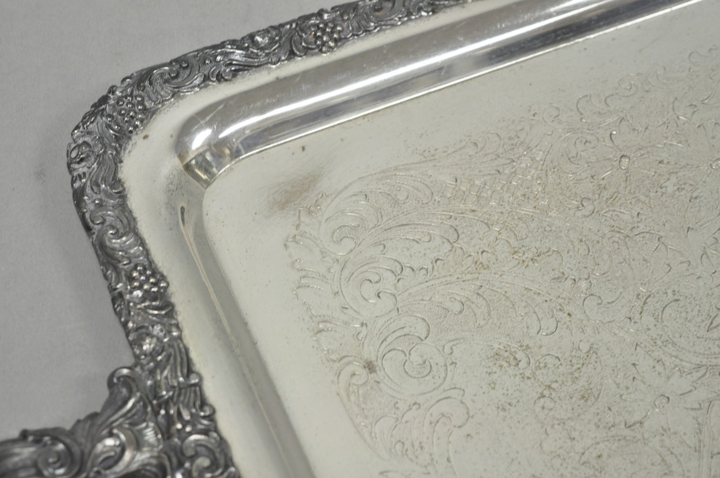 Vintage English Victorian Silver Plated Copper Narrow Serving Platter Bar Tray