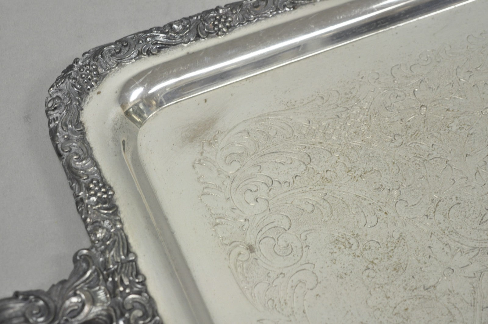 Vintage English Victorian Silver Plated Copper Narrow Serving Platter Bar Tray