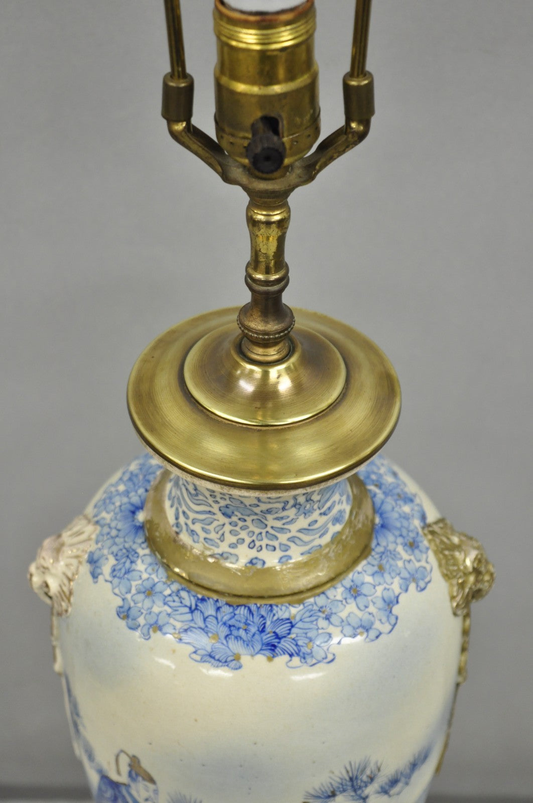 Vintage Japanese Blue White Porcelain Jardinierie Vase Chinoiserie Table Lamp