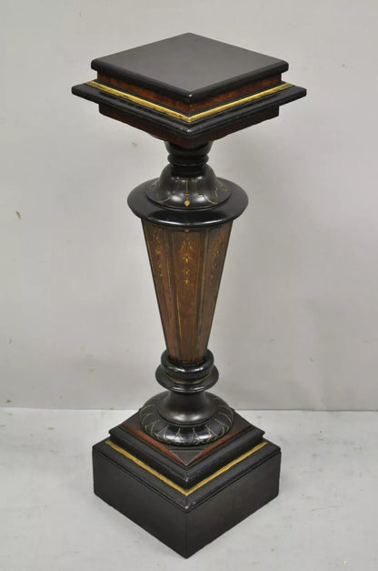 Antique Victorian Aesthetic Movement Ebonized Marble Top Pedestal Bust Stand