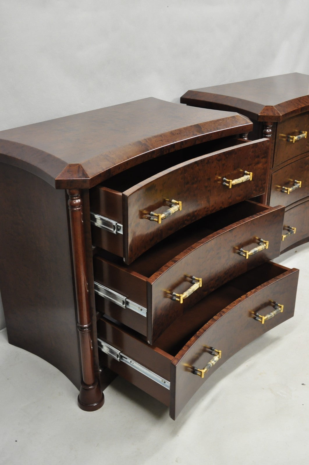 Enrique Garcel Art Deco Lacquered Burl Wood 3 Drawer Nightstand Commode - a Pair