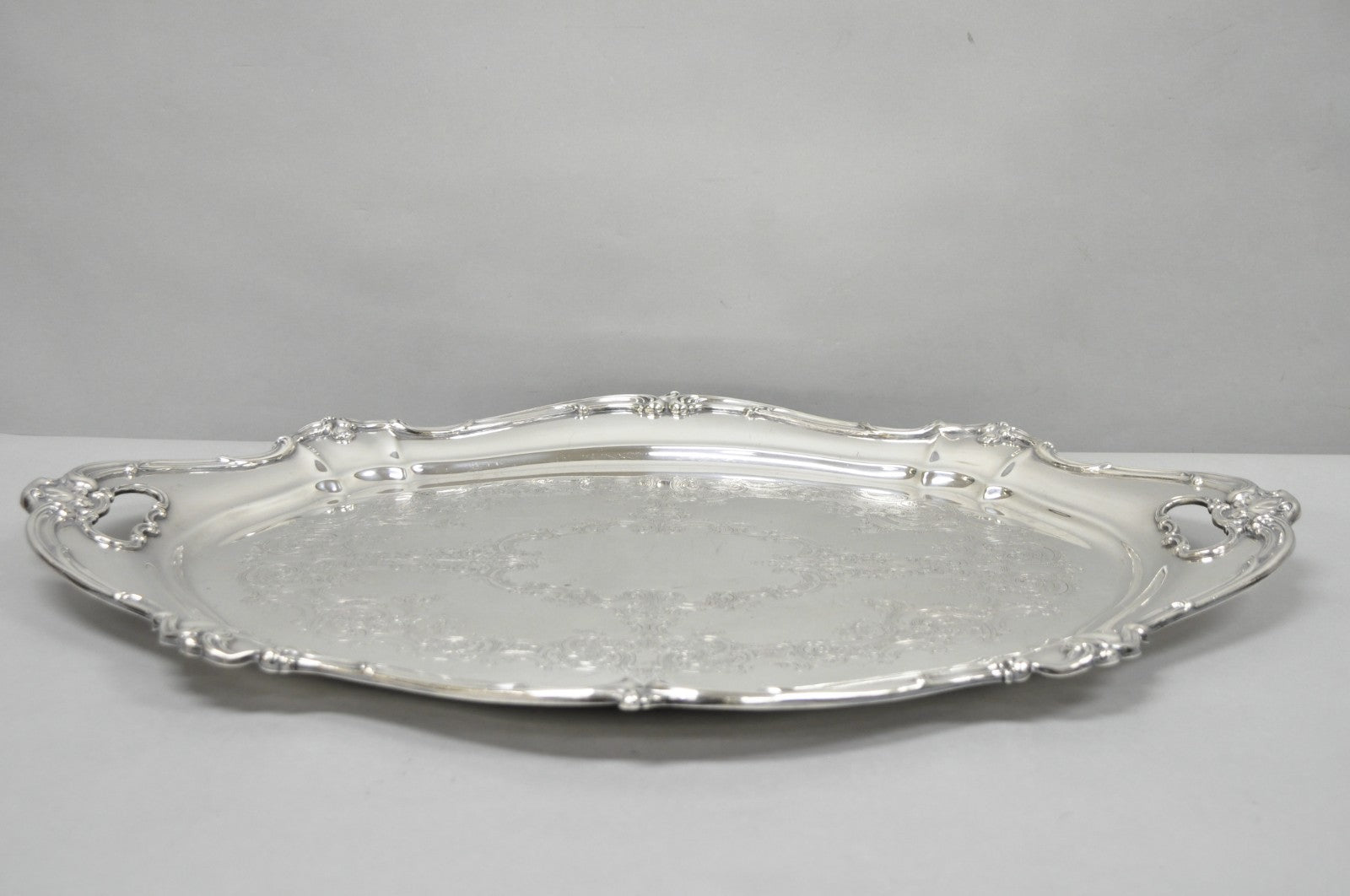 Antique Gorham Silver Plated Victorian Oval Butlers Serving Platter Bar Tray