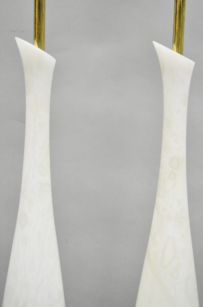 Vintage Italian Mid Century Modern 2 Tone Alabaster Green White Table Lamp Pair