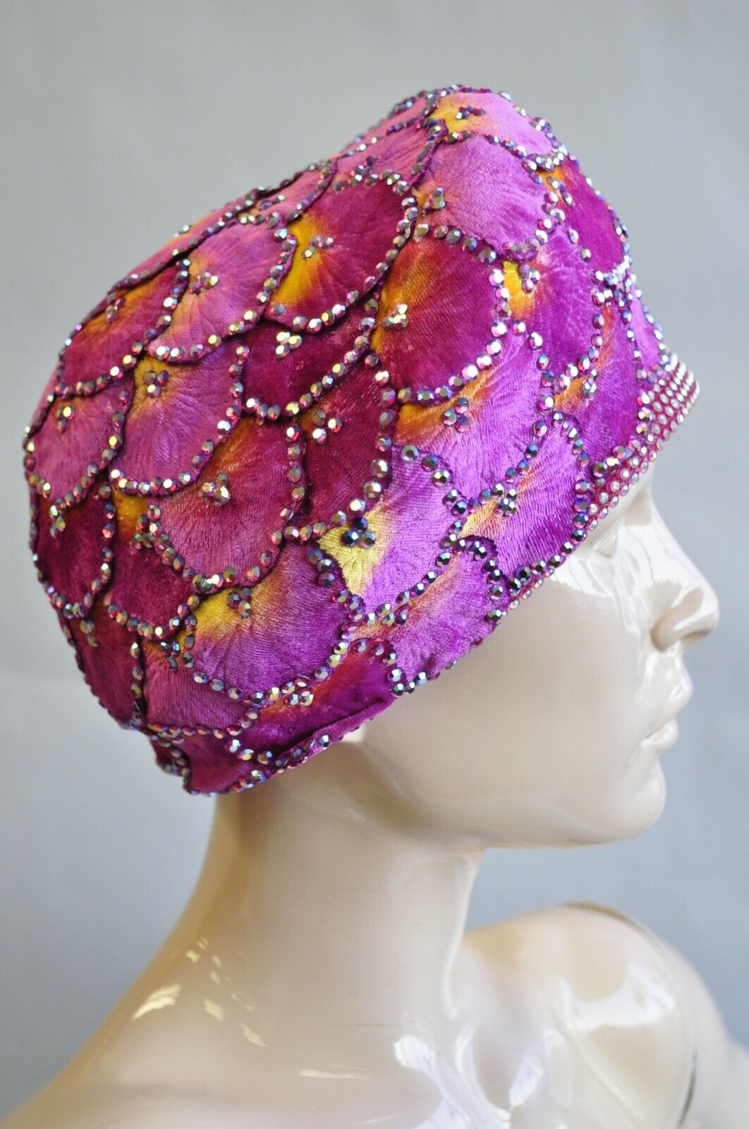 Vintage Jack McConnell Pink Sunset Flower Petal Studded Church Derby Hat Crown