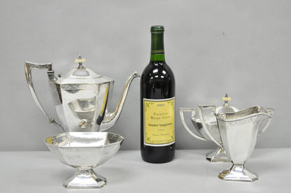 Antique English Art Deco Silver Plated Tea Service Set by BSCEP (5329) - 4 Pcs