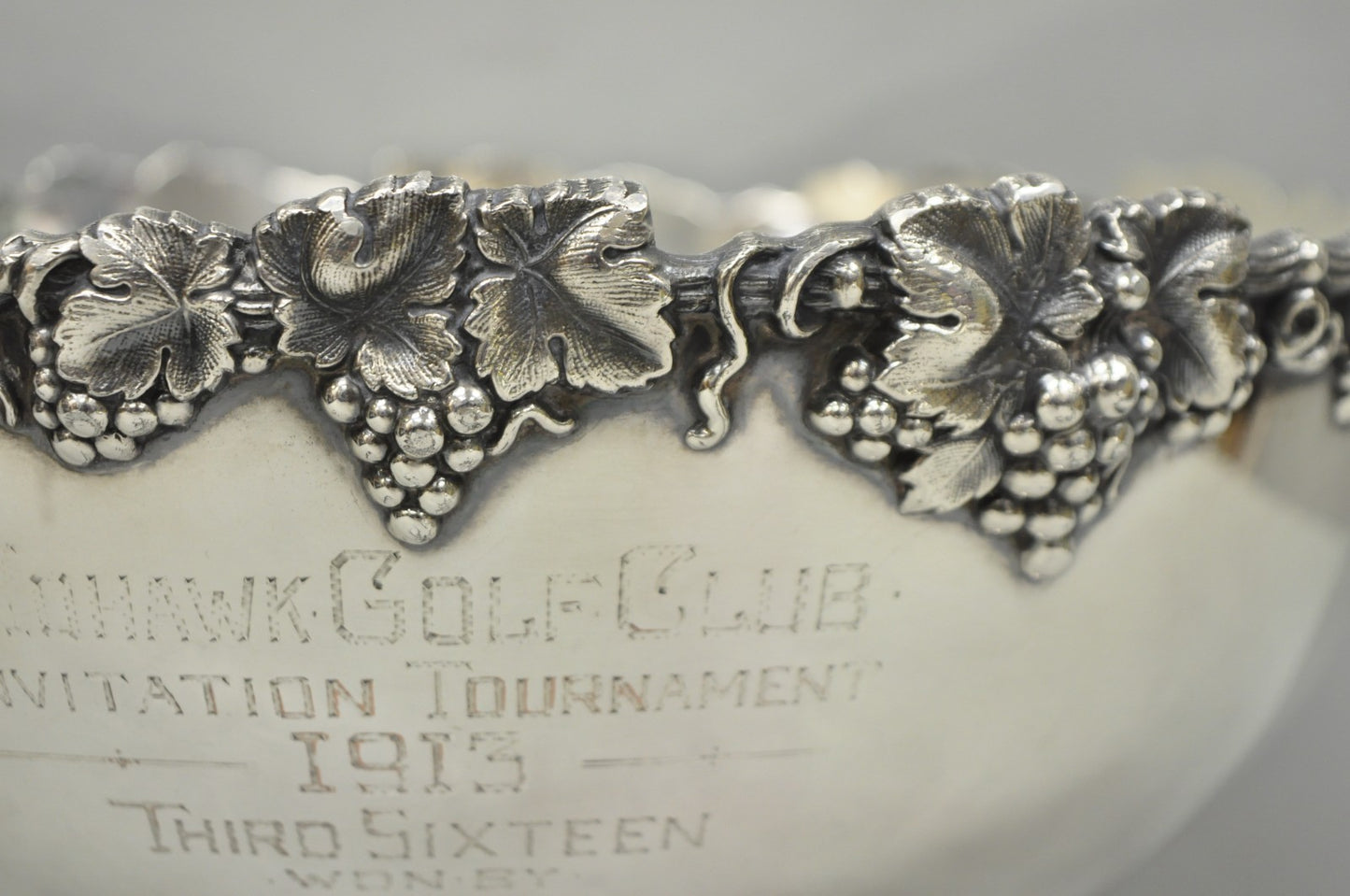 Victorian Silver Plated Grapevine Repousse 1913 Mohawk Golf Club Award Punchbowl