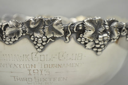 Victorian Silver Plated Grapevine Repousse 1913 Mohawk Golf Club Award Punchbowl