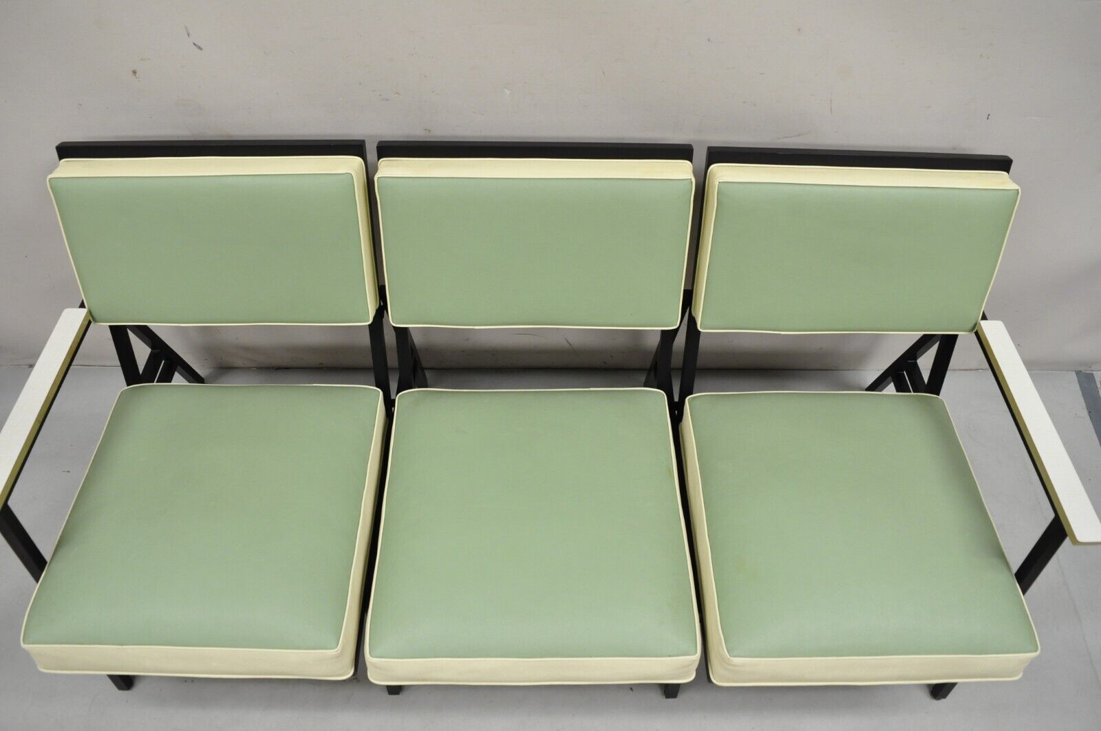 Vintage Steelcase Mid Century Modern Modular Black Metal 3 Pc Mint Green Sofa