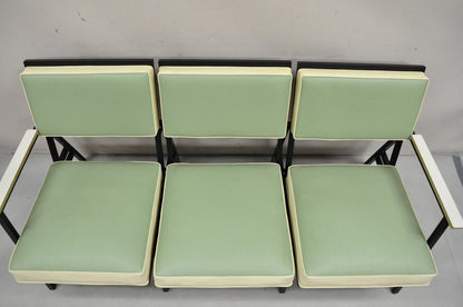 Vintage Steelcase Mid Century Modern Modular Black Metal 3 Pc Mint Green Sofa