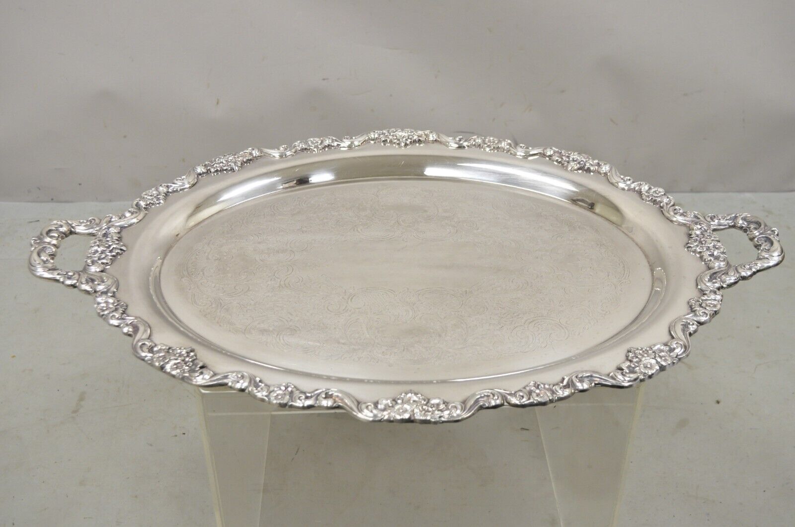 Vintage Poole Silver Co Lancaster Rose 30" Victorian Style Serving Platter Tray