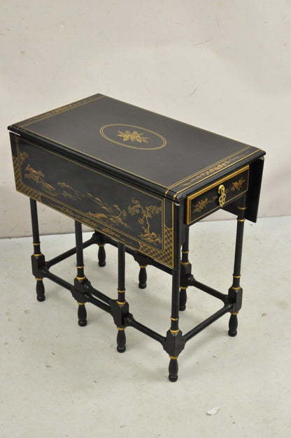 Drexel Et Cetera Asian Chinoiserie Black Lacquer Small Gateleg Side Table