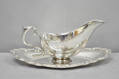 Vintage Victorian Style Silver Plated Gravy Sauce Boat w/ Attached Dish