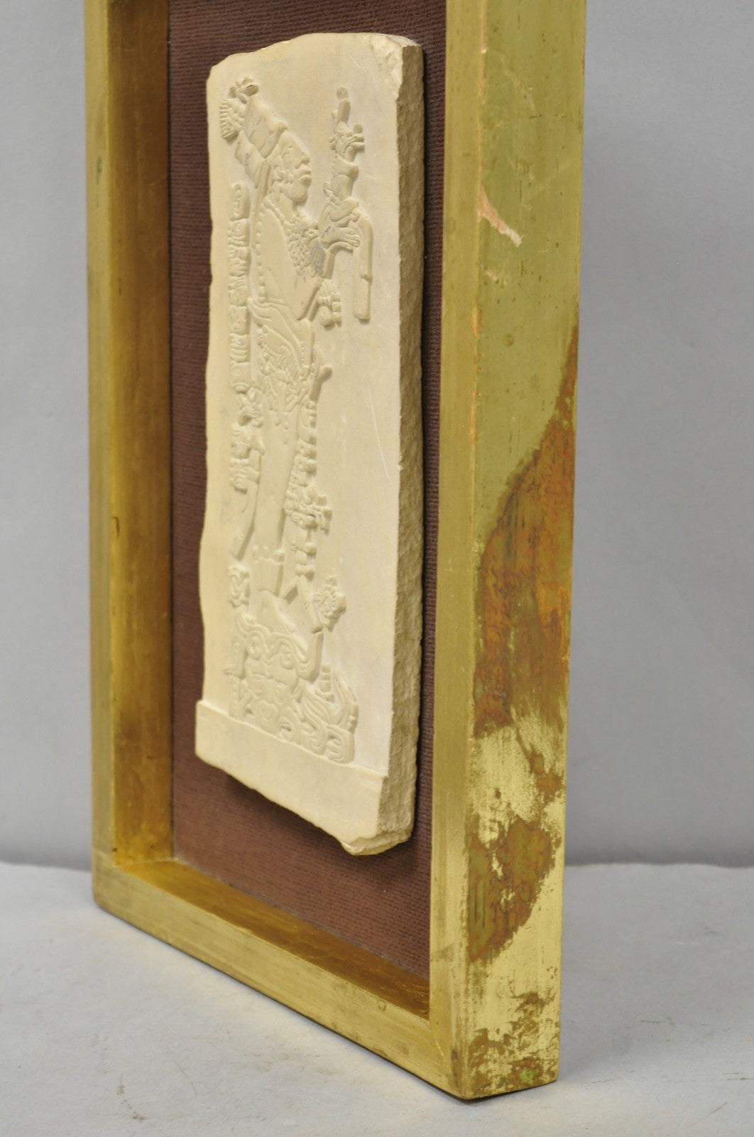 Ancient Maya Mayan Cast Stone Art Plaque Framed Sculpture Reproduction