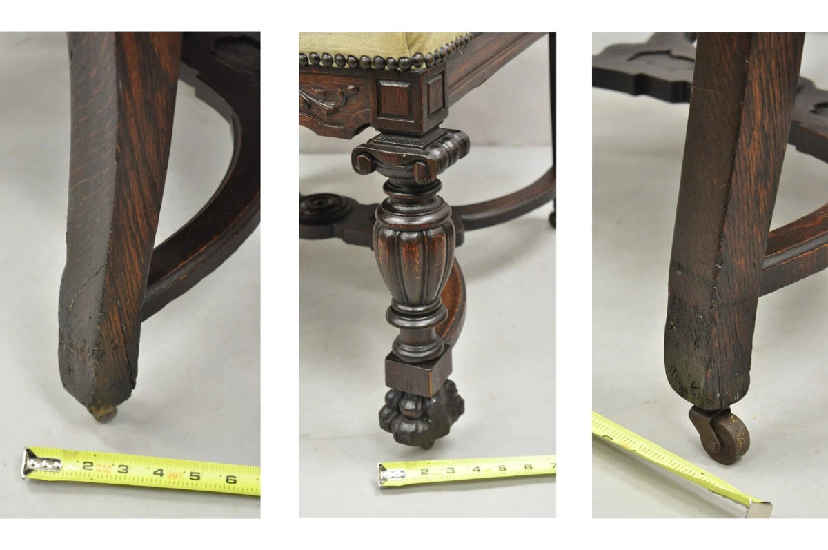 RJ Horner Attr Renaissance Figural Lion Carved Oak Wood Dining Chairs - Set of 6