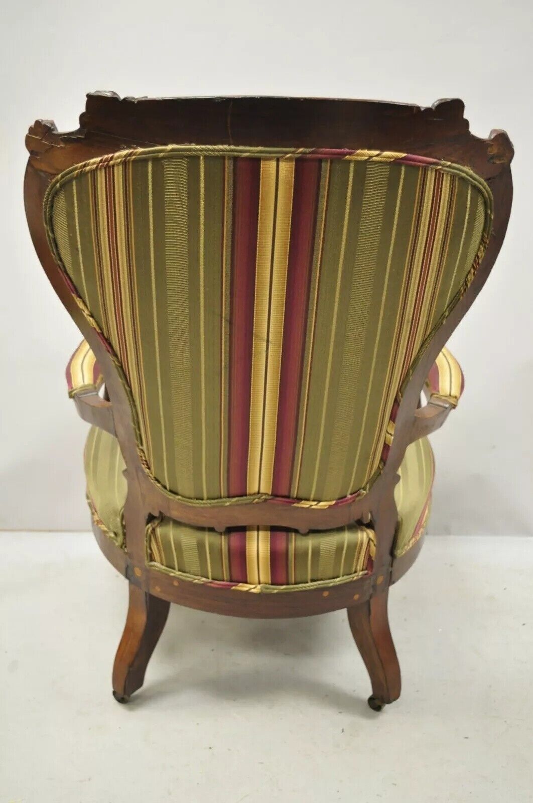 Antique Eastlake Victorian Carved Rosewood Parlor Balloon Back Arm Chair