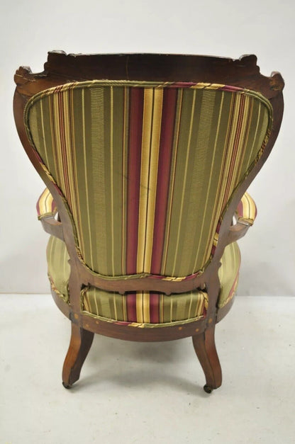 Antique Eastlake Victorian Carved Rosewood Parlor Balloon Back Arm Chair