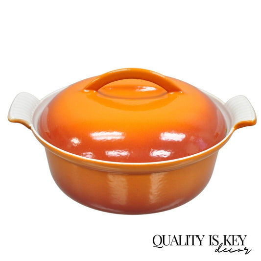 Vintage Descoware Mid Century Modern Cast Iron Orange Enamel Lidded Dutch Oven