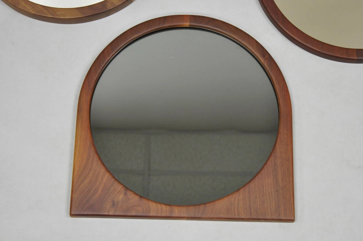 Mid Century Danish Modern Style Sculpted Solid Teak Wood Mirrors - 3 pc Set